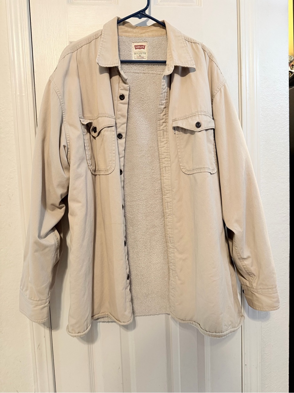 Levi's Tan Sherpa-Lined Jacket with Red Logo Tag
